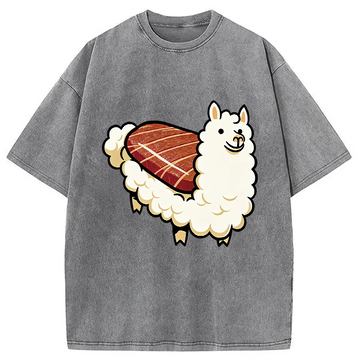 Personality fashion Alpaca Sushi Washed T-Shirt