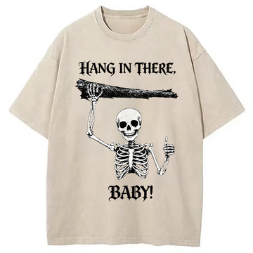 Personality fashion Hang In There Skeleton Washed T-Shirt