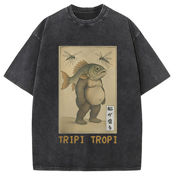 Personality fashion Tripi Tropi Frog Meme Washed T-Shirt