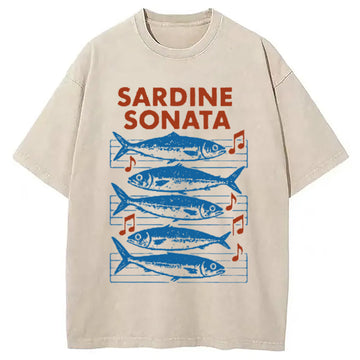 Personality fashion Sardines Sheet Music Washed T-Shirt
