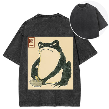 Personality fashion Matsumoto Hoji Japanese Frog Back Washed T-Shirt