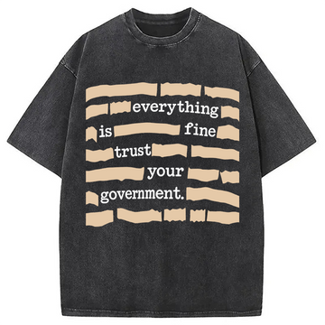 Personality fashion Everything is Fine Meme Washed T-Shirt
