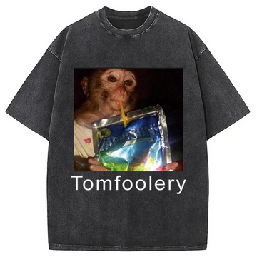 Personality fashion Tomfoolery Monkey Drinking Meme Washed T-Shirt