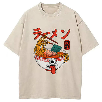 Personality fashion Yokai Ramen Japanese Washed T-Shirt