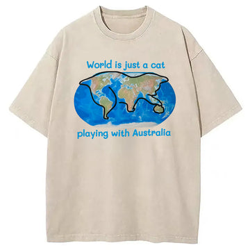 Personality fashion World is Just a Cat Washed T-Shirt