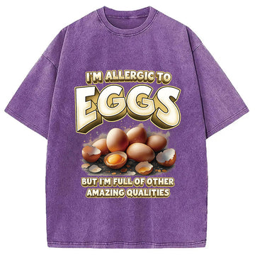 Personality fashion Egg Allergy Washed T-Shirt