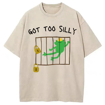 Personality fashion Got Too Silly Frog Meme Washed T-Shirt