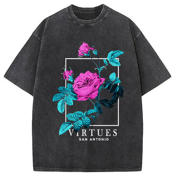 Personality fashion Virtues Flower Washed T-Shirt