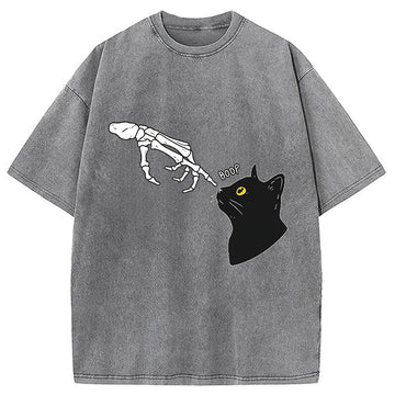 Personality fashion Cat Spooky Boop Washed T-Shirt