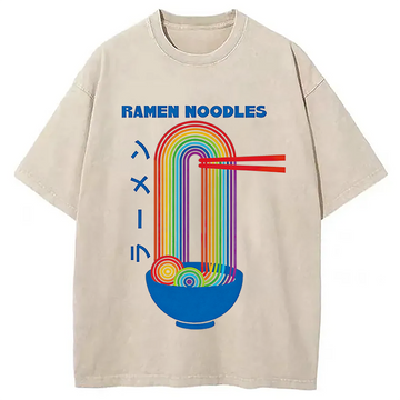 Personality fashion Ramen Rainbow Washed T-Shirt