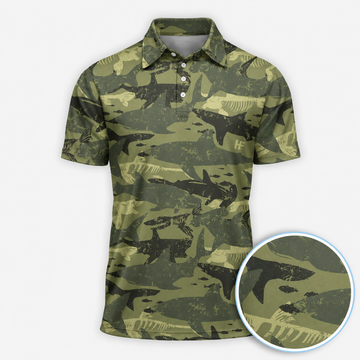Camouflage Shark Pattern Fishing Hunting Polo Shirt For Men