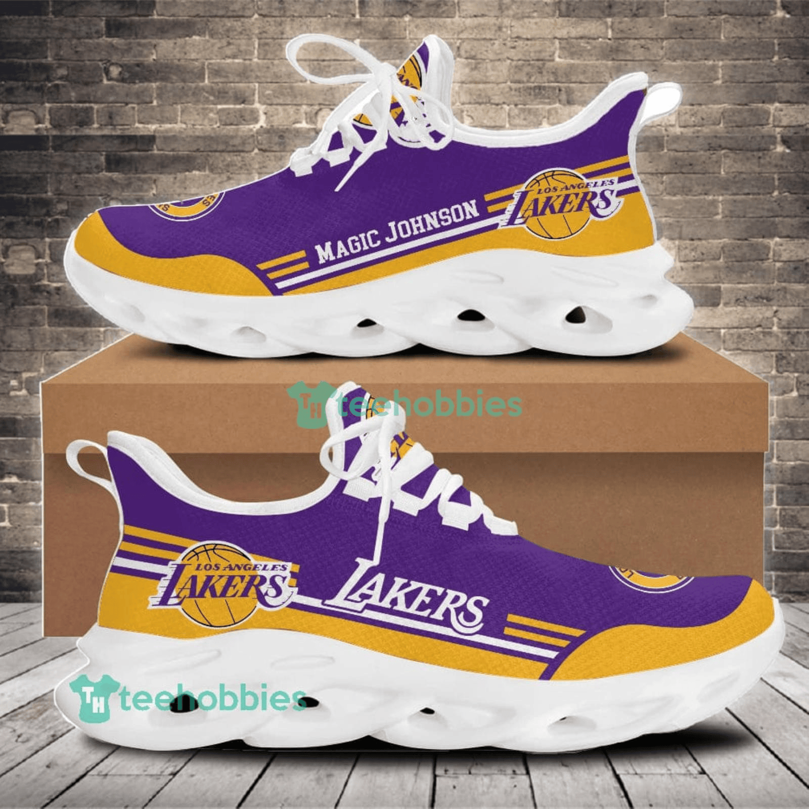 NBA Los Angeles Lakers Purple Yellow Max Soul Shoes Sport Sneakers