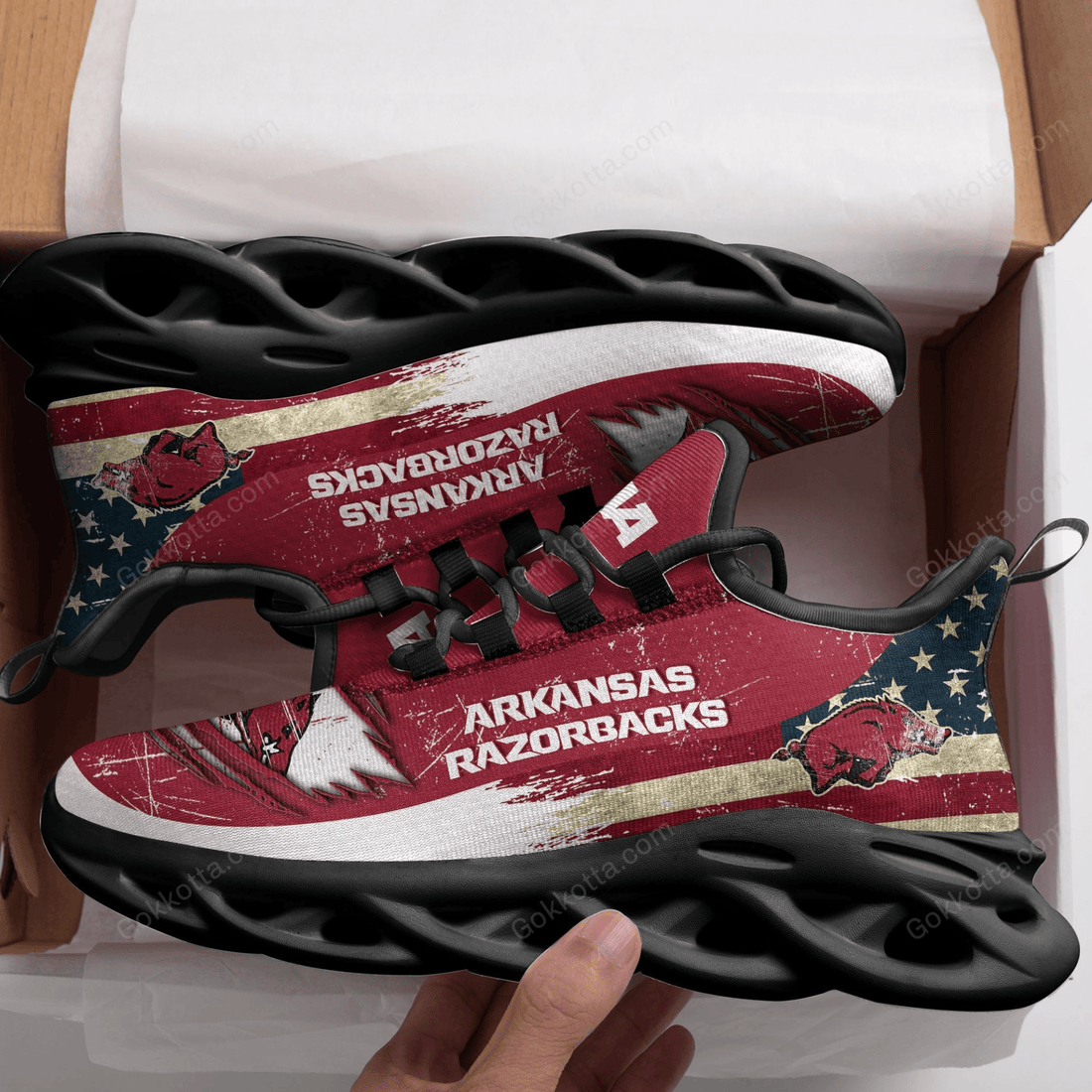 Arkansas Razorbacks American Flag Max Soul Shoes Sport Sneakers