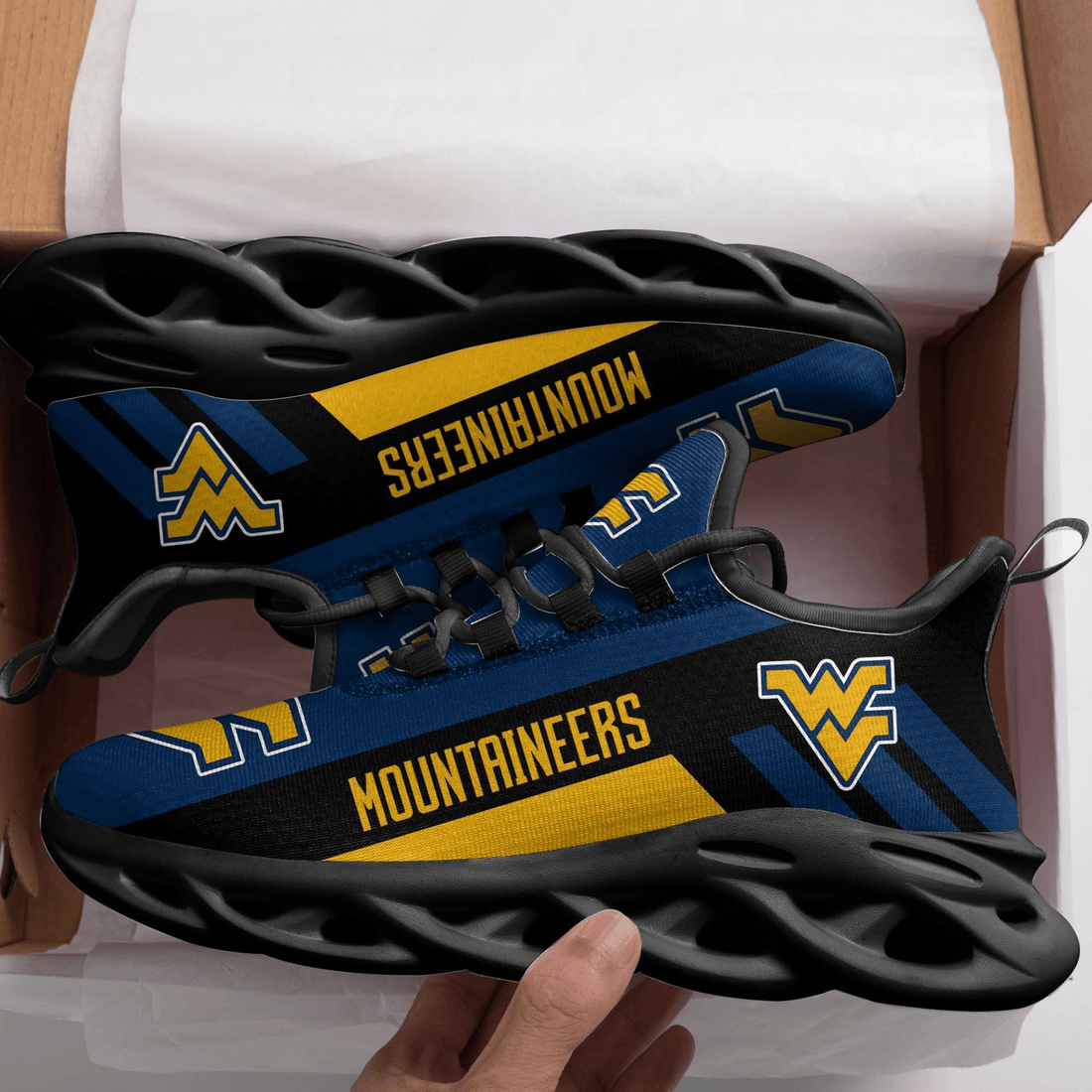 West Virginia Mountaineers Blue Gold Max Soul Shoes Sport Sneakers