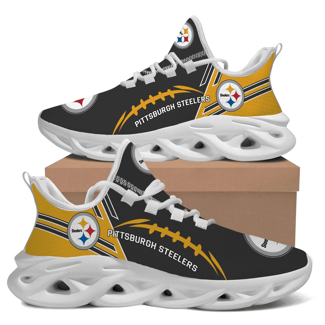 Pittsburgh Steelers Black Golden Rugby Max Soul Shoes Sport Sneakers