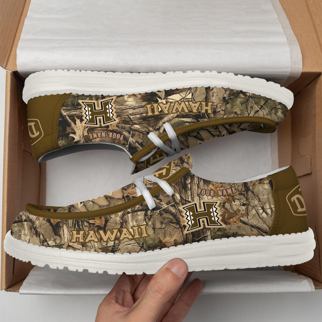 Hawaii Rainbow Warriors Camo Hunting Thickened Hey Dude Shoes
