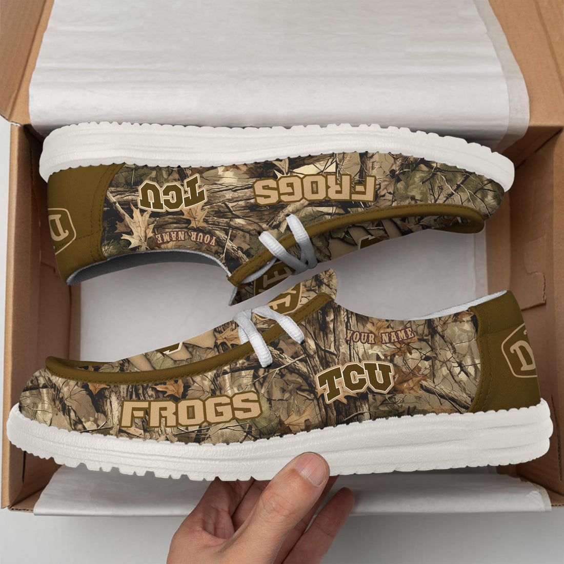 TCU Horned Frogs Camo Hunting Thickened Hey Dude Shoes