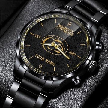 Penn State Nittany Lions Black Fashion Watch Custom Your Name And Year, Sport Watch, Sport Gifts For Football Fans ETRG