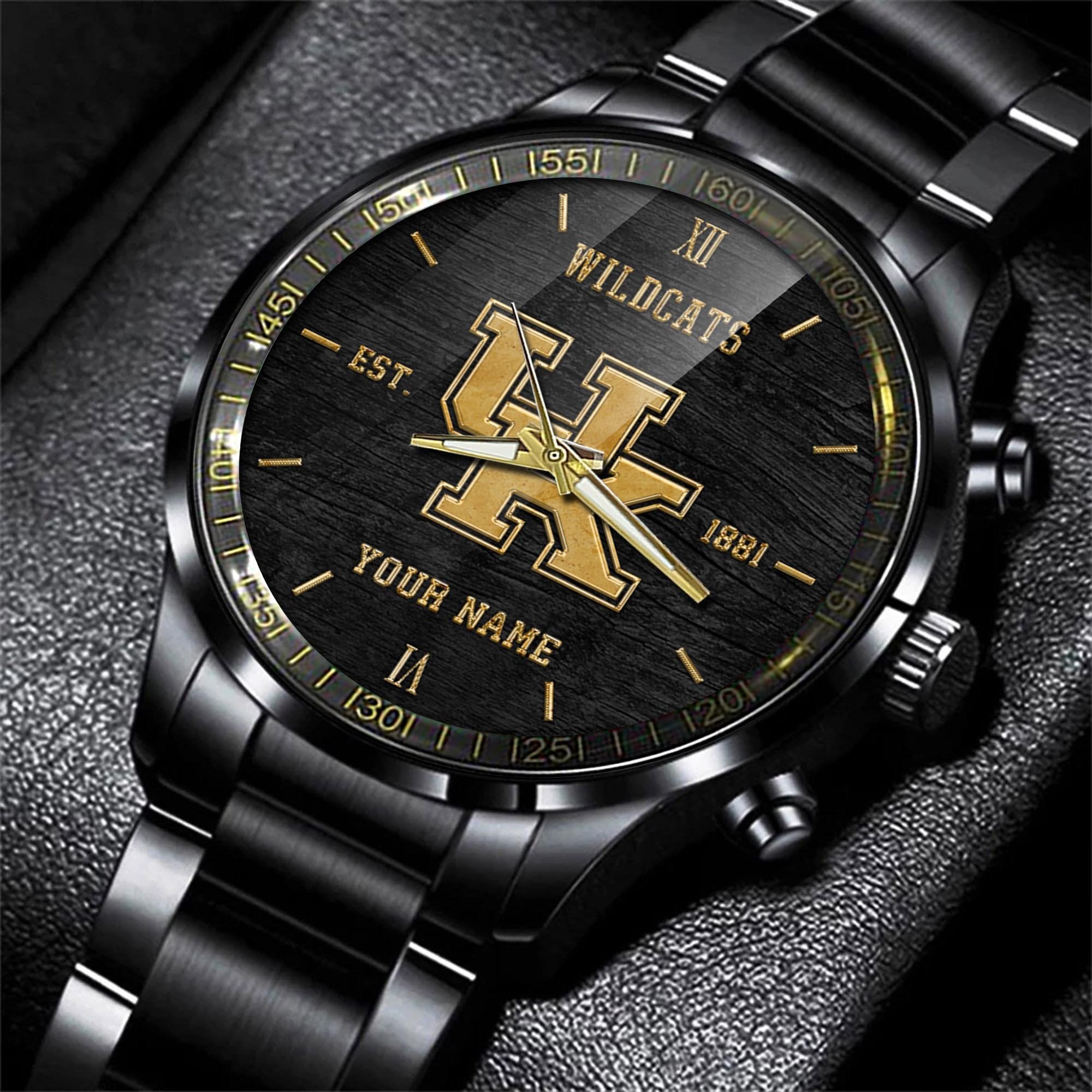 Kentucky Wildcats Black Fashion Watch Custom Your Name And Year, Sport Watch, Sport Gifts For Football Fans ETRG