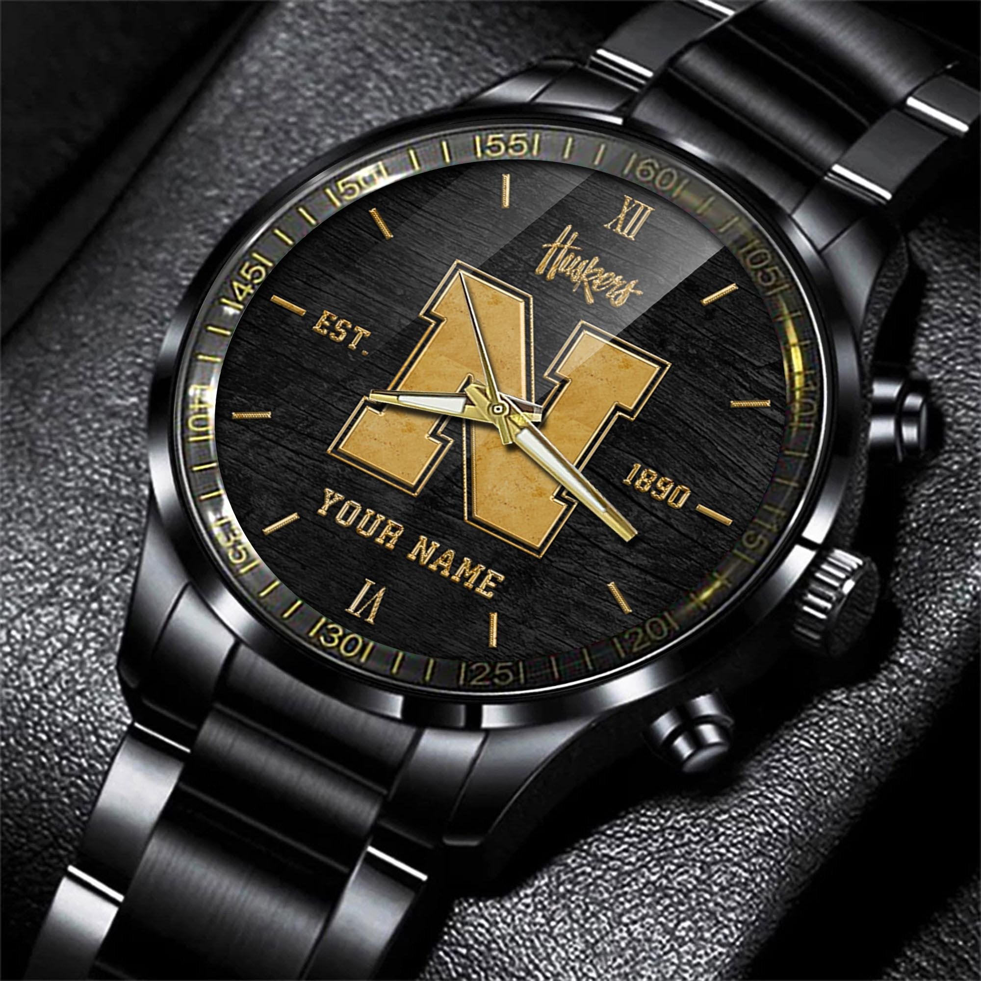 Nebraska Cornhuskers Black Fashion Watch Custom Your Name And Year, Sport Watch, Sport Gifts For Football Fans ETRG
