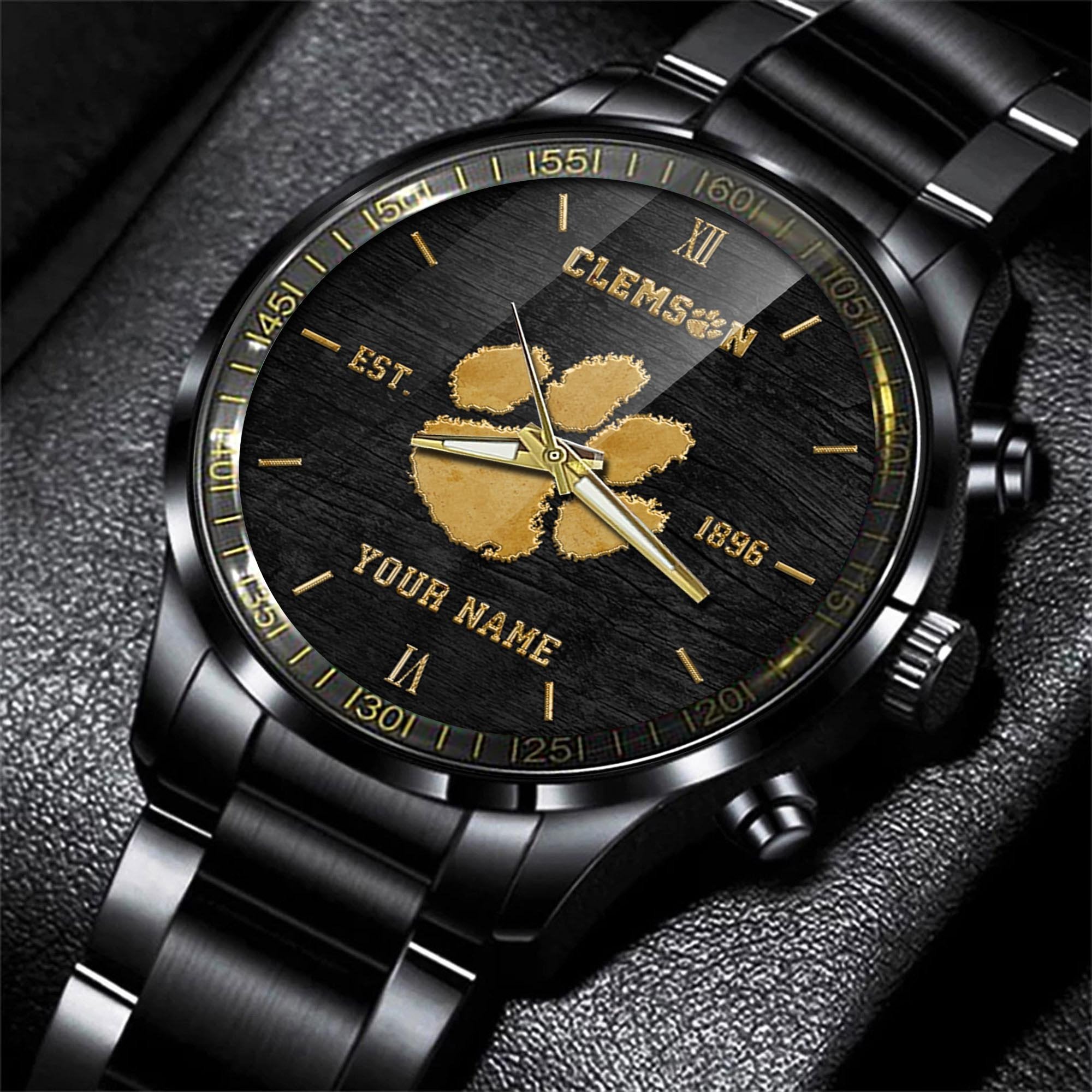 Clemson Tigers Black Fashion Watch Custom Your Name And Year, Sport Watch, Sport Gifts For Football Fans ETRG