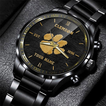 Clemson Tigers Black Fashion Watch Custom Your Name And Year, Sport Watch, Sport Gifts For Football Fans ETRG