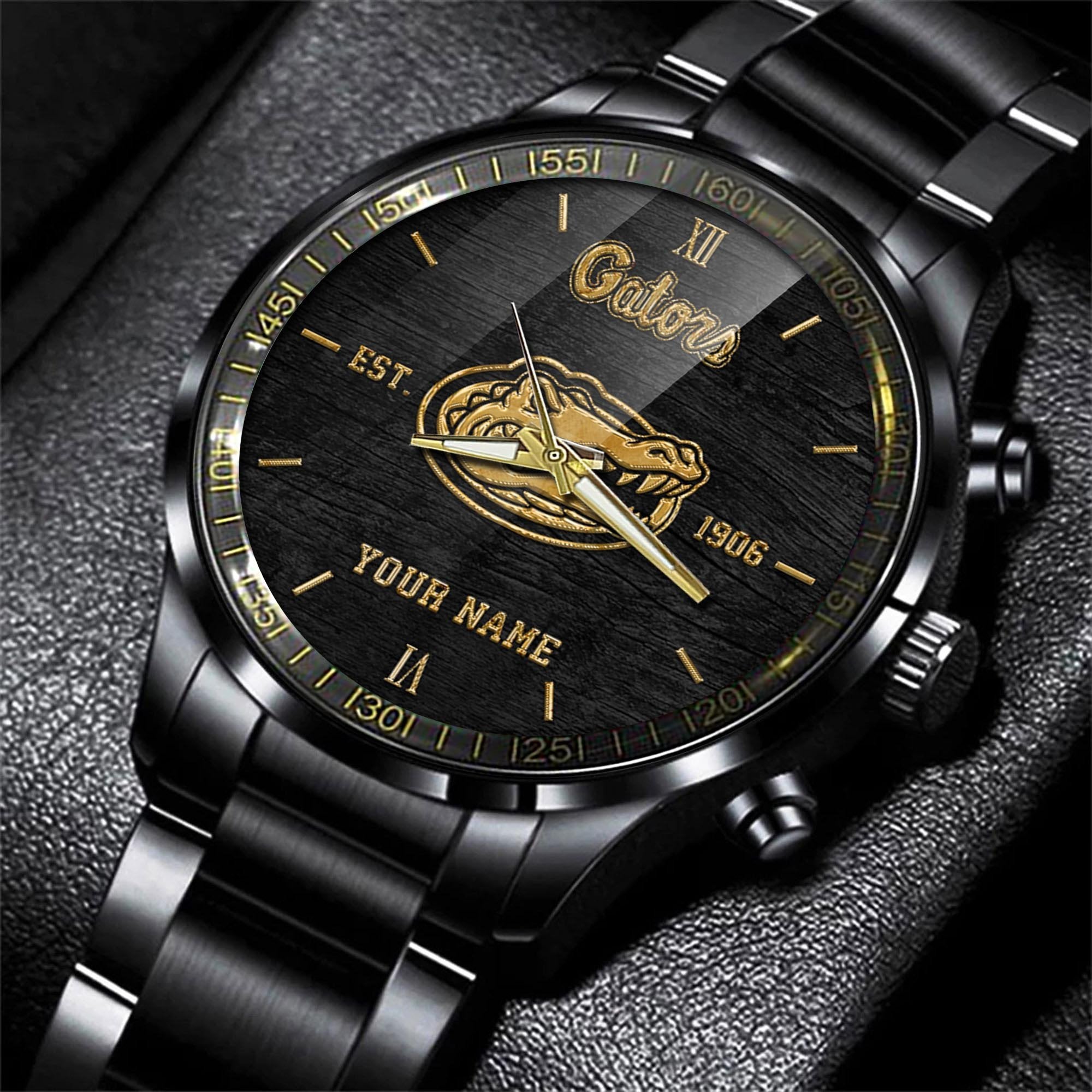 Florida Gators Black Fashion Watch Custom Your Name And Year, Sport Watch, Sport Gifts For Football Fans ETRG