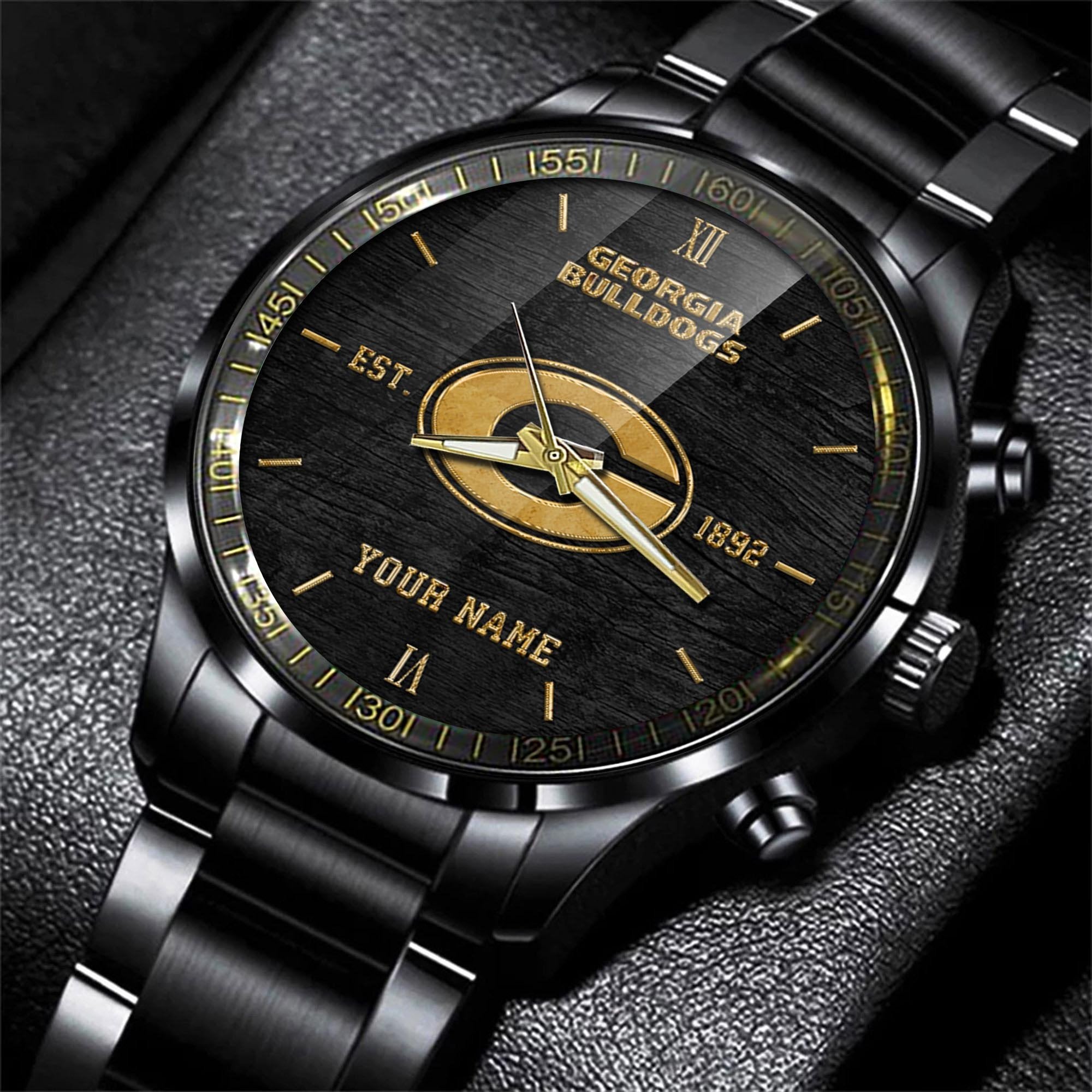 Georgia Bulldogs Black Fashion Watch Custom Your Name And Year, Sport Watch, Sport Gifts For Football Fans ETRG