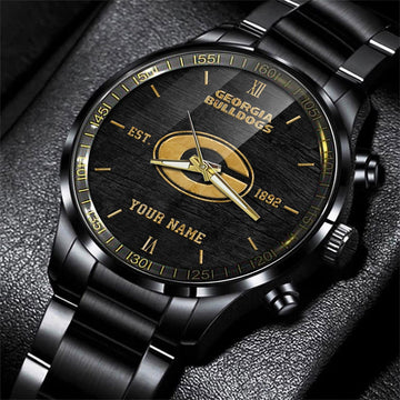 Georgia Bulldogs Black Fashion Watch Custom Your Name And Year, Sport Watch, Sport Gifts For Football Fans ETRG