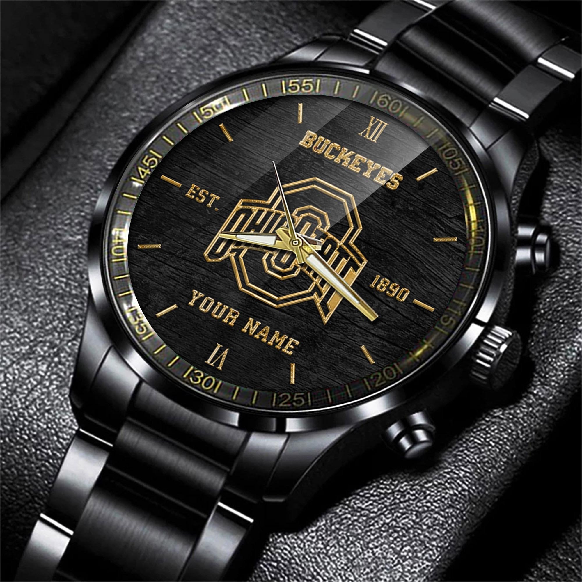 Ohio State Buckeyes Black Fashion Watch Custom Your Name And Year, Sport Watch, Sport Gifts For Football Fans ETRG