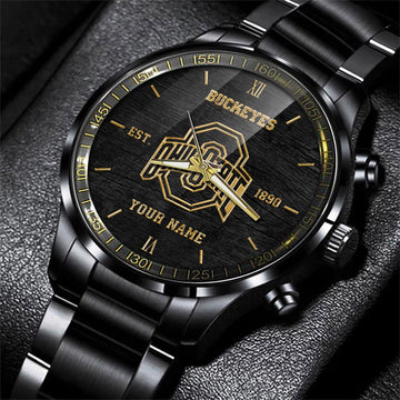 Ohio State Buckeyes Black Fashion Watch Custom Your Name And Year, Sport Watch, Sport Gifts For Football Fans ETRG