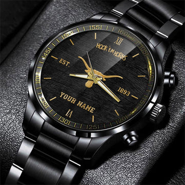 Texas Longhorns Black Fashion Watch Custom Your Name And Year, Sport Watch, Sport Gifts For Football Fans ETRG