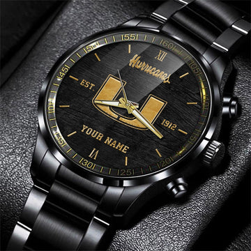 Miami Hurricanes Black Fashion Watch Custom Your Name And Year, Sport Watch, Sport Gifts For Football Fans ETRG