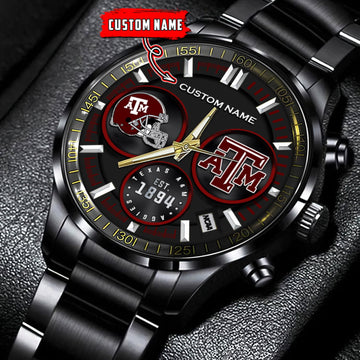 Texas A&M Aggies - Black Stainless Steel Watch