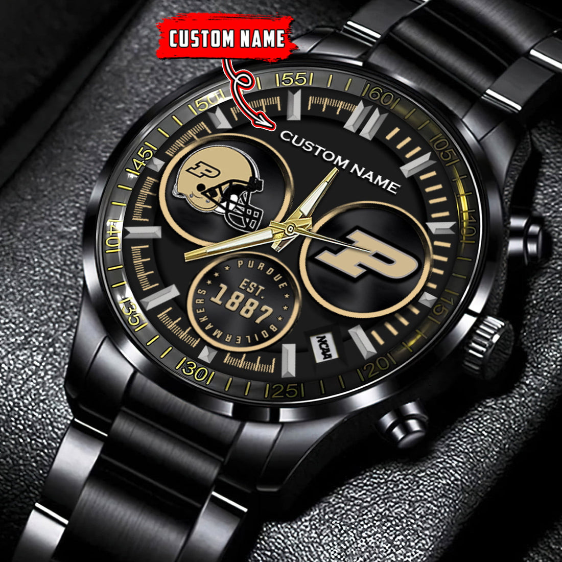 Purdue Boilermakers - Black Stainless Steel Watch