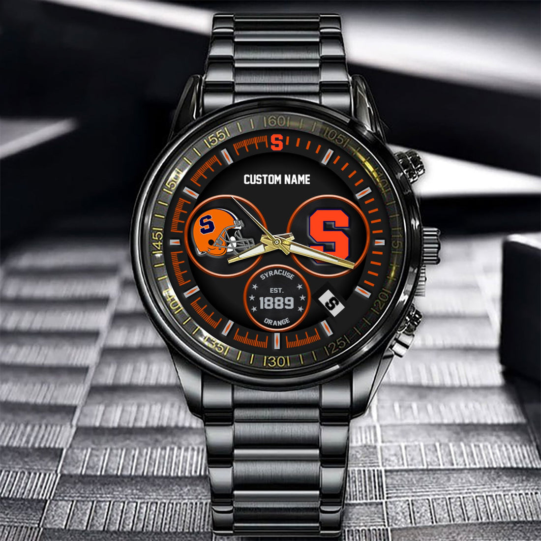 Syracuse Orange Black Stainless Steel Watch - Custom Name 58437
