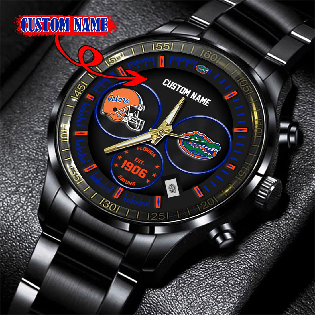 Florida Gators Black Stainless Steel Watch - Custom Name 58437