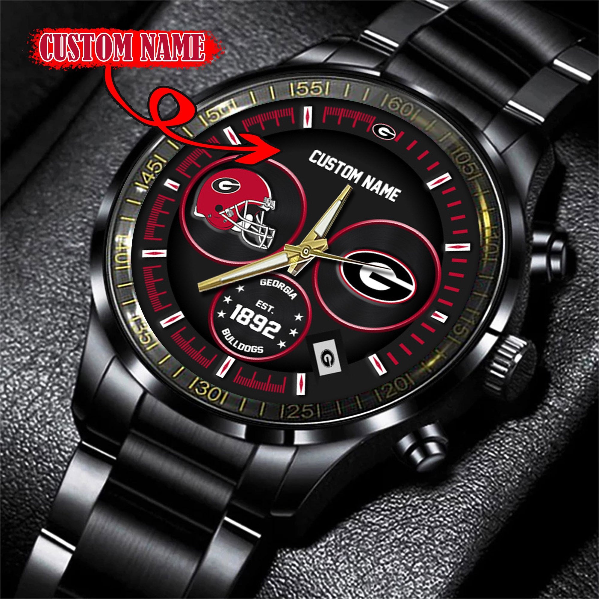 Georgia Bulldogs Black Stainless Steel Watch - Custom Name 58437