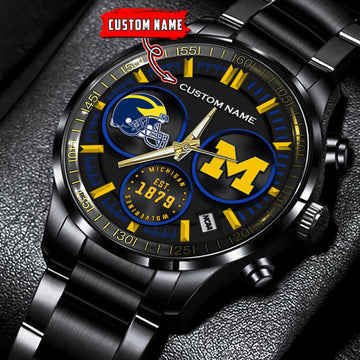 Michigan Wolverines - Black Stainless Steel Watch