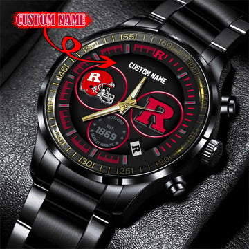 Rutgers Scarlet Knights Black Stainless Steel Watch - Custom Name 58437