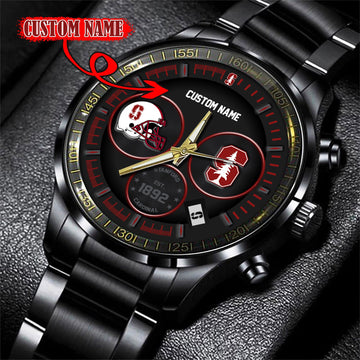 Stanford Cardinal Black Stainless Steel Watch - Custom Name 58437
