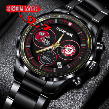 Alabama Crimson Tide Black Stainless Steel Watch - Custom Name 58437