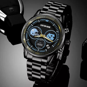 North Carolina Tar Heels Black Stainless Steel Watch - Custom Name 58437