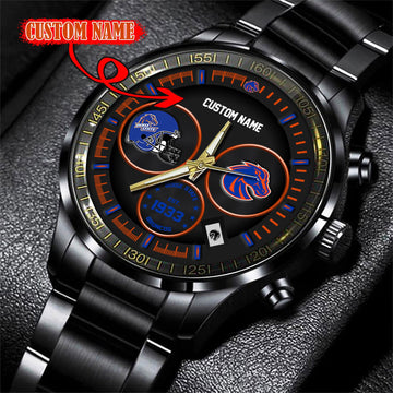 Boise State Broncos Black Stainless Steel Watch - Custom Name 58437