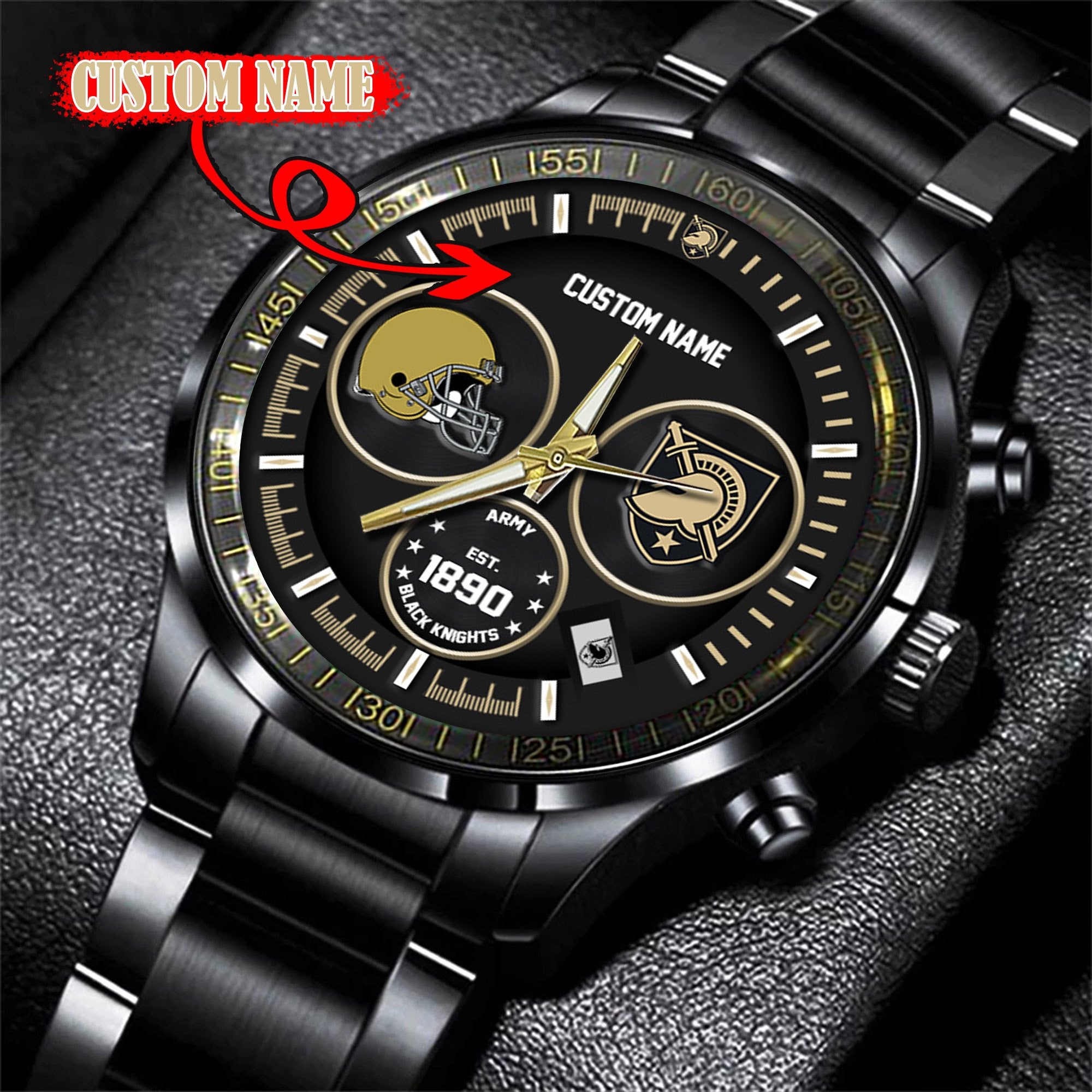 Army Black Knights Black Stainless Steel Watch - Custom Name 58437
