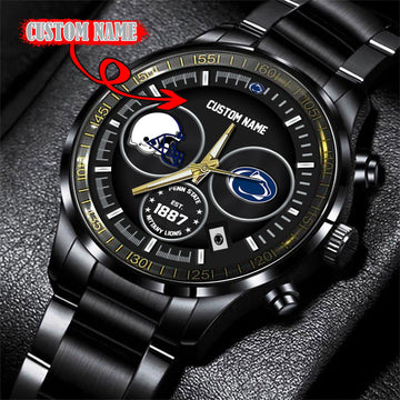 Penn State Nittany Lions Black Stainless Steel Watch - Custom Name 58437