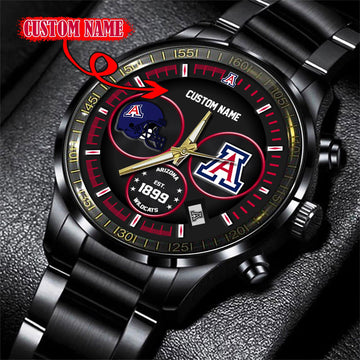 Arizona Wildcats Black Stainless Steel Watch - Custom Name 58437