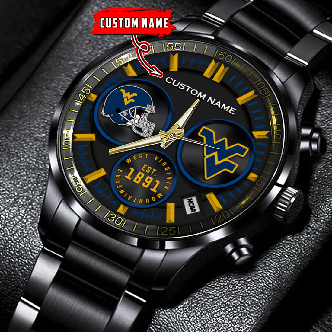 West Virginia Mountaineers - Black Stainless Steel Watch