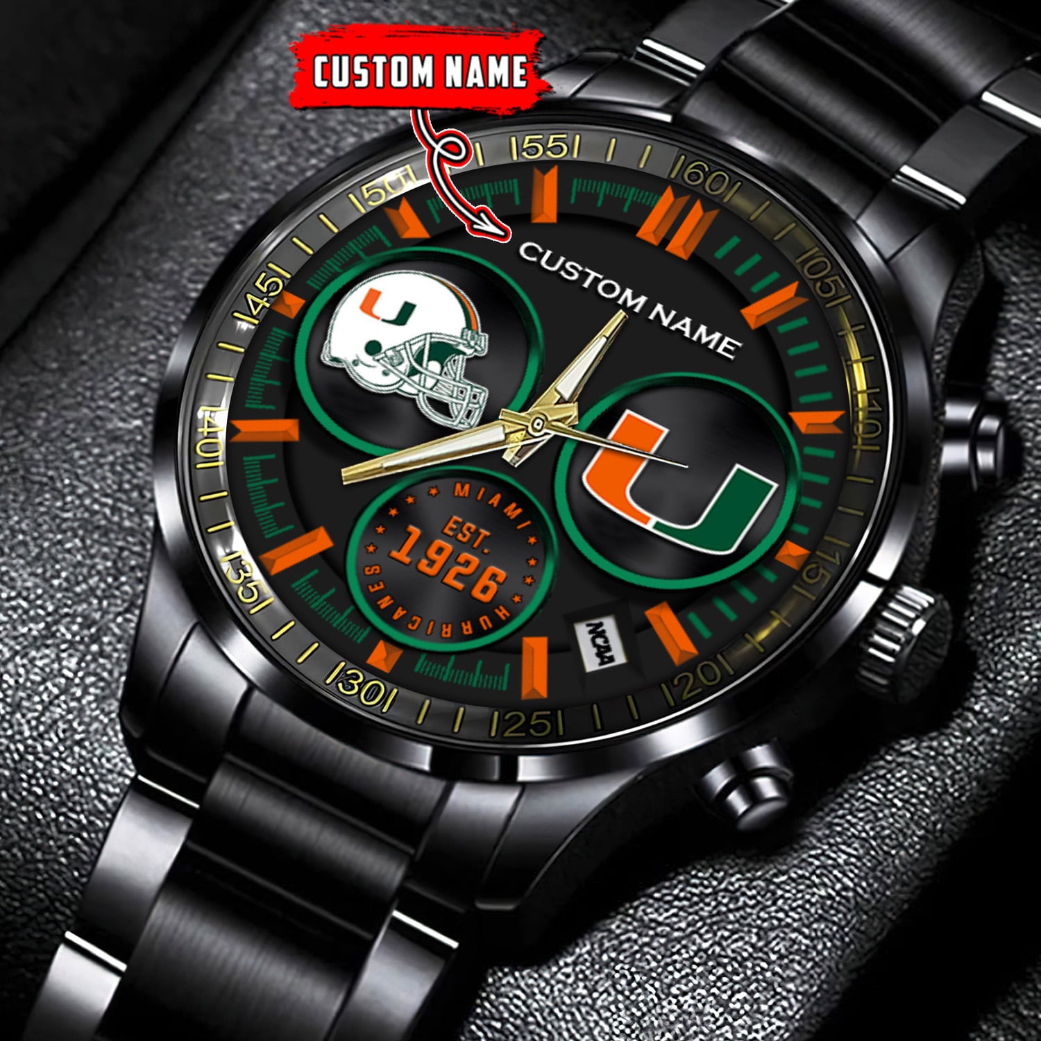 Miami Hurricanes - Black Stainless Steel Watch