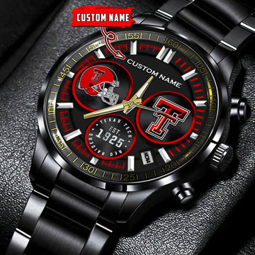 Texas Tech Red Raiders - Black Stainless Steel Watch